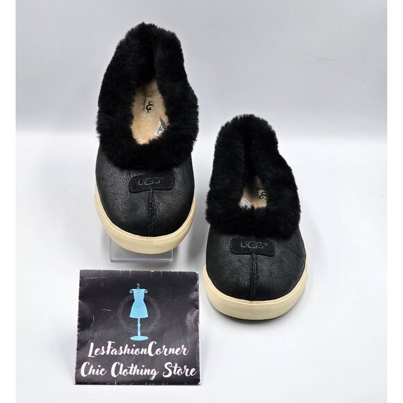 UGG Australia Women's Black Suede Fuzzy Lined Rylan Skimmer Slippers Size 8 2977 - Picture 2 of 16